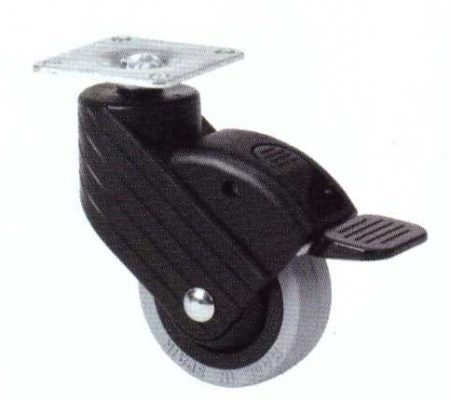 Műanyag forgó-fékes villás intézményi kerék 50 mm (fekete)