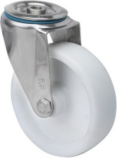 INOX poliamid kerék 100 mm hátfuratos forgó villa
