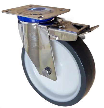 INOX poliamid PUR fékes villa 200x50 mm, szürke futófelület