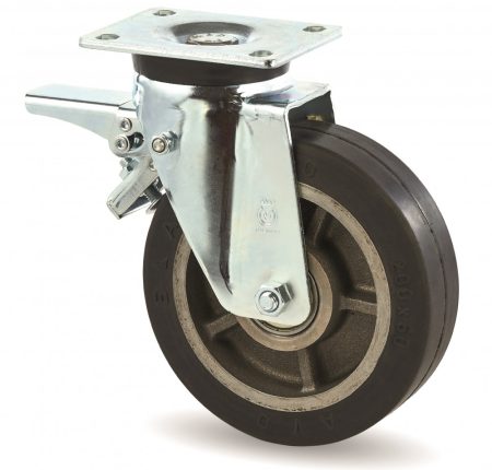 Öntöttvas kerék gumi futófelülettel forgó-fékes villa 200x60